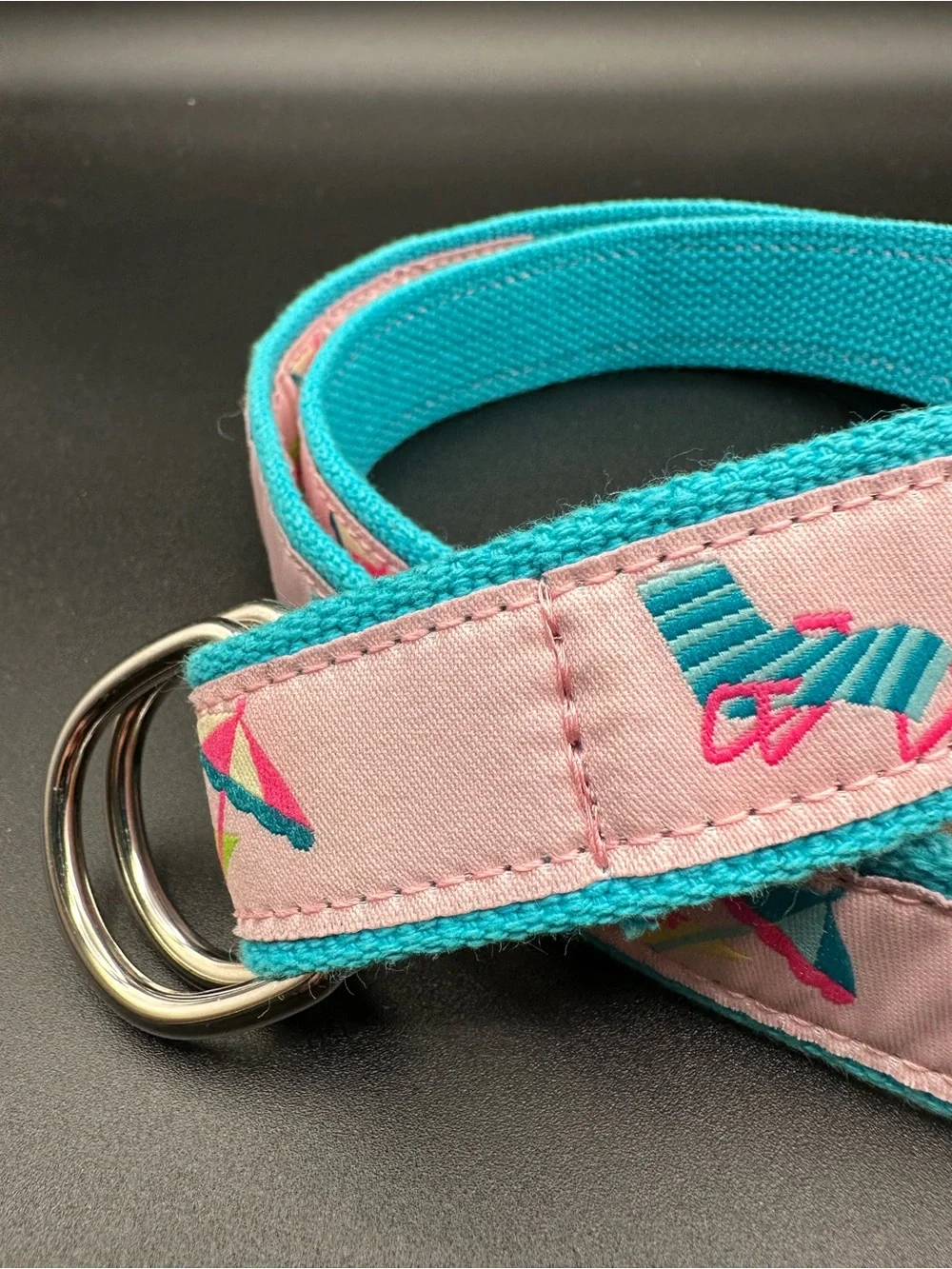 Douglas Paquette Beach Umbrella & Surfboard Belt – Pink & Teal, D-Ring, Size Med